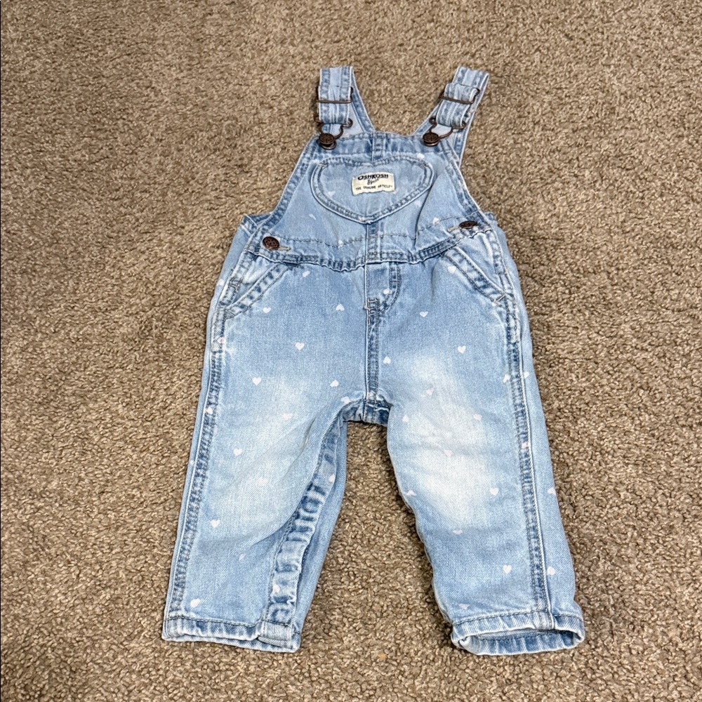Light Blue Heart-Print Denim Overalls for Kids